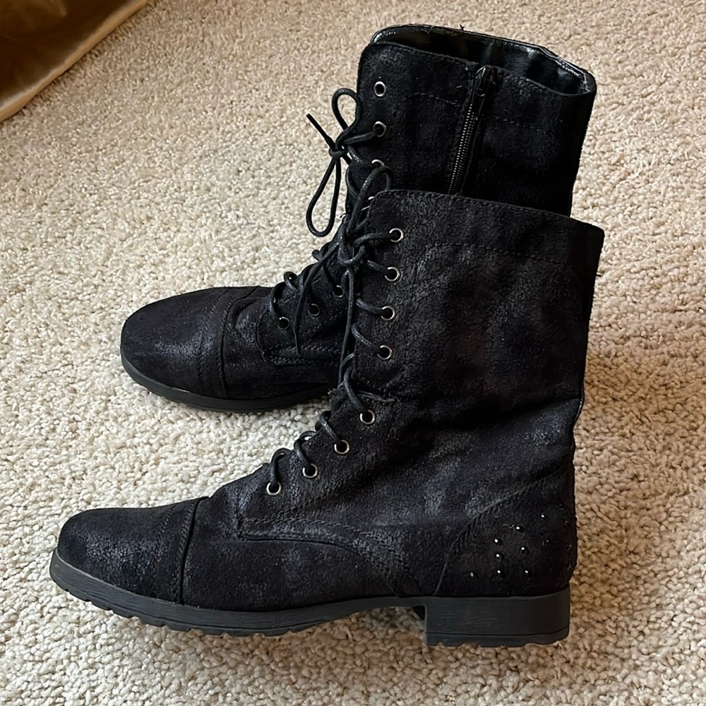 Combat boots with rhinestone detail